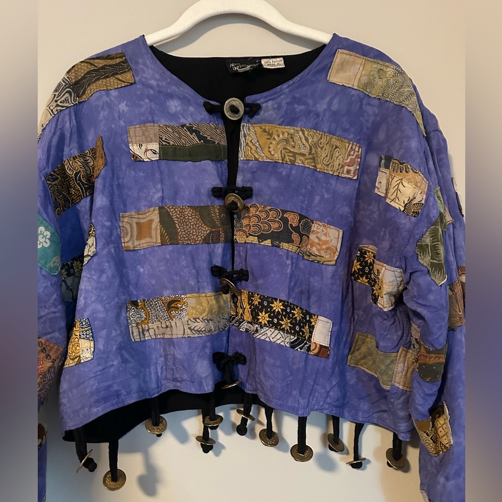 Native Patchwork Jacket with Purple and Tan Accents